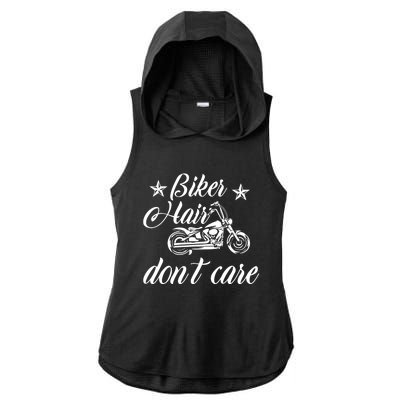 Cute Biker Hair Don't Care Quote Motorcycle Riders Cool Gift Ladies PosiCharge Tri-Blend Wicking Draft Hoodie Tank