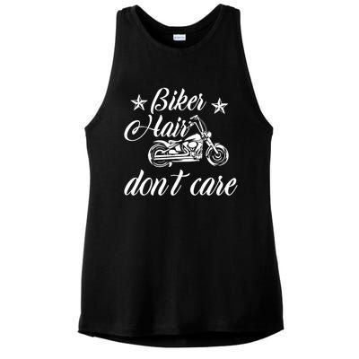 Cute Biker Hair Don't Care Quote Motorcycle Riders Cool Gift Ladies PosiCharge Tri-Blend Wicking Tank