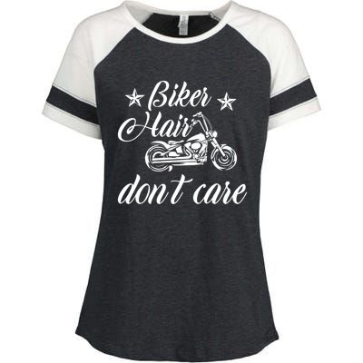 Cute Biker Hair Don't Care Quote Motorcycle Riders Cool Gift Enza Ladies Jersey Colorblock Tee