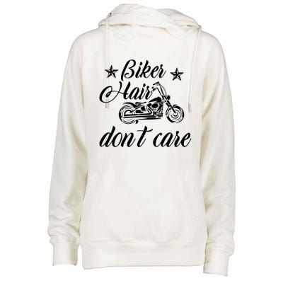 Cute Biker Hair Don't Care Quote Motorcycle Riders Cool Gift Womens Funnel Neck Pullover Hood