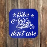 Cute Biker Hair Don't Care Quote Motorcycle Riders Cool Gift Coaster