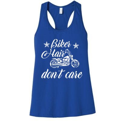 Cute Biker Hair Don't Care Quote Motorcycle Riders Cool Gift Women's Racerback Tank