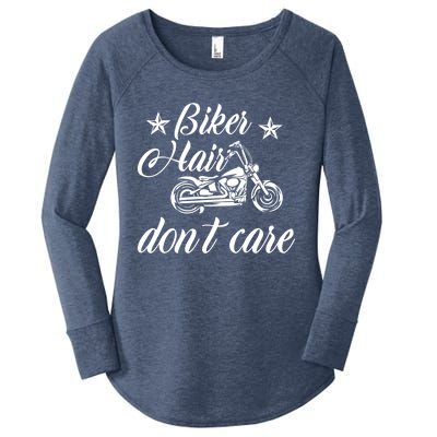 Cute Biker Hair Don't Care Quote Motorcycle Riders Cool Gift Women's Perfect Tri Tunic Long Sleeve Shirt