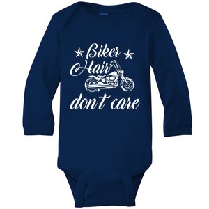 Cute Biker Hair Don't Care Quote Motorcycle Riders Cool Gift Baby Long Sleeve Bodysuit