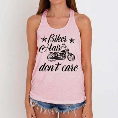 Cute Biker Hair Don't Care Quote Motorcycle Riders Cool Gift Women's Knotted Racerback Tank