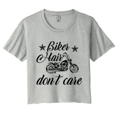 Cute Biker Hair Don't Care Quote Motorcycle Riders Cool Gift Women's Crop Top Tee