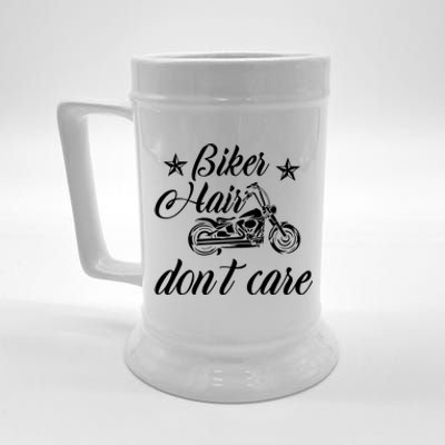 Cute Biker Hair Don't Care Quote Motorcycle Riders Cool Gift Beer Stein