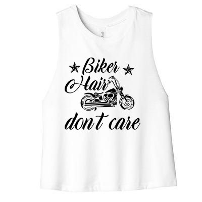 Cute Biker Hair Don't Care Quote Motorcycle Riders Cool Gift Women's Racerback Cropped Tank