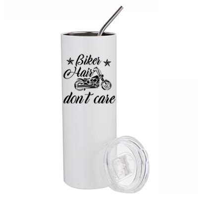 Cute Biker Hair Don't Care Quote Motorcycle Riders Cool Gift Stainless Steel Tumbler