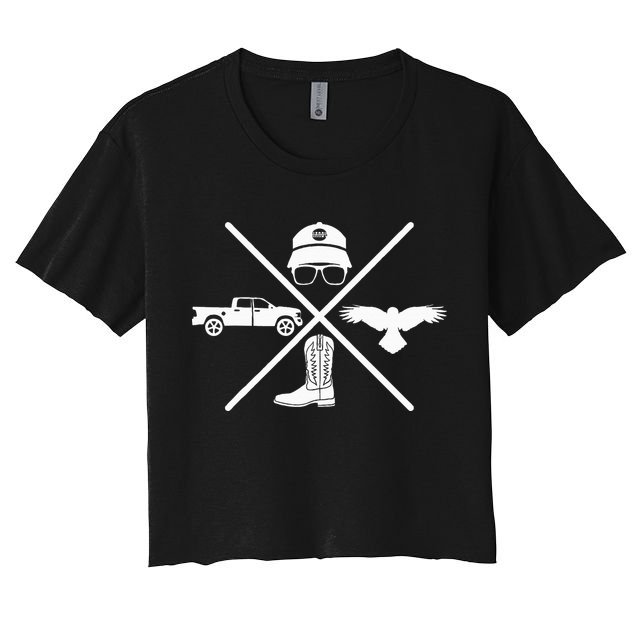 Crow Boots Hat and Truck Funny Hardy Family Women's Crop Top Tee