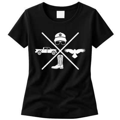 Crow Boots Hat and Truck Funny Hardy Family Womens T-Shirt