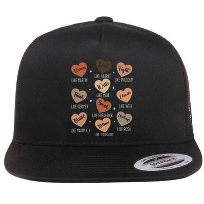 Celebrating Black History With Educated Leader Hearts Flat Bill Trucker Hat