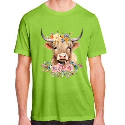 Cute Baby Highland Cow With Flowers Calf Animal Christmas Adult ChromaSoft Performance T-Shirt