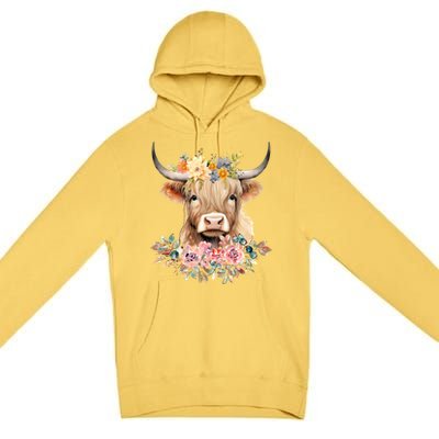 Cute Baby Highland Cow With Flowers Calf Animal Christmas Premium Pullover Hoodie