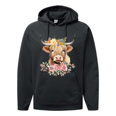 Cute Baby Highland Cow With Flowers Calf Animal Christmas Performance Fleece Hoodie