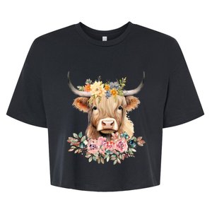 Cute Baby Highland Cow With Flowers Calf Animal Christmas Bella+Canvas Jersey Crop Tee