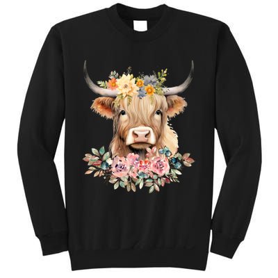 Cute Baby Highland Cow With Flowers Calf Animal Christmas Sweatshirt