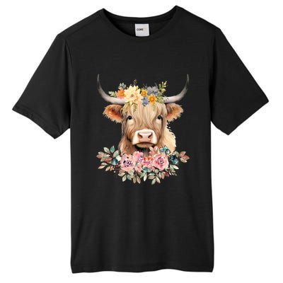 Cute Baby Highland Cow With Flowers Calf Animal Christmas Tall Fusion ChromaSoft Performance T-Shirt