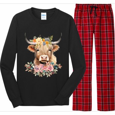 Cute Baby Highland Cow With Flowers Calf Animal Christmas Long Sleeve Pajama Set