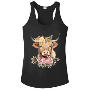 Cute Baby Highland Cow With Flowers Calf Animal Christmas Ladies PosiCharge Competitor Racerback Tank