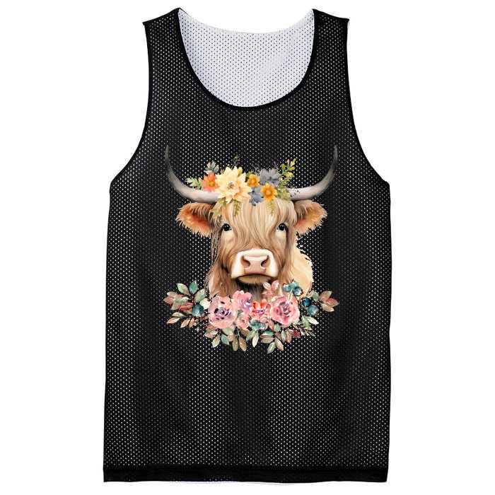 Cute Baby Highland Cow With Flowers Calf Animal Christmas Mesh Reversible Basketball Jersey Tank