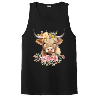 Cute Baby Highland Cow With Flowers Calf Animal Christmas PosiCharge Competitor Tank