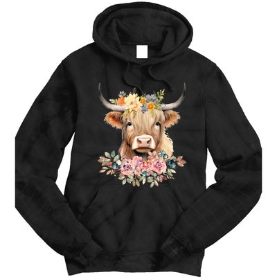 Cute Baby Highland Cow With Flowers Calf Animal Christmas Tie Dye Hoodie