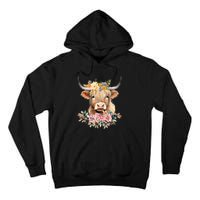 Cute Baby Highland Cow With Flowers Calf Animal Christmas Tall Hoodie