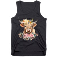 Cute Baby Highland Cow With Flowers Calf Animal Christmas Tank Top