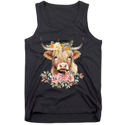 Cute Baby Highland Cow With Flowers Calf Animal Christmas Tank Top