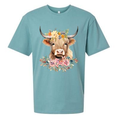 Cute Baby Highland Cow With Flowers Calf Animal Christmas Sueded Cloud Jersey T-Shirt