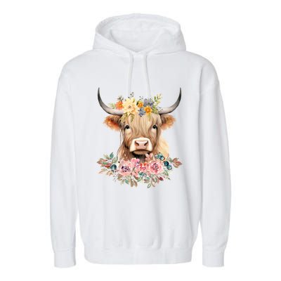 Cute Baby Highland Cow With Flowers Calf Animal Christmas Garment-Dyed Fleece Hoodie