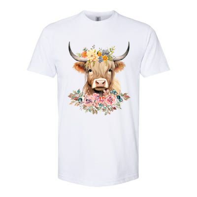 Cute Baby Highland Cow With Flowers Calf Animal Christmas Softstyle CVC T-Shirt