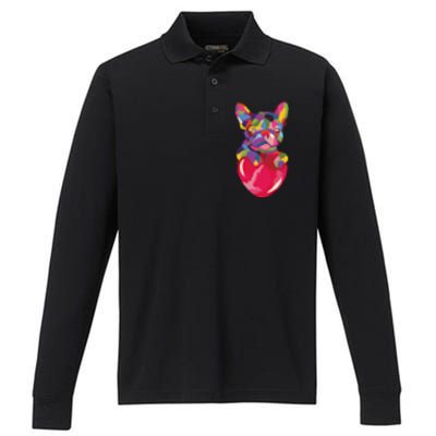 Colorful Bulldog Heart Performance Long Sleeve Polo