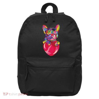 Colorful Bulldog Heart 16 in Basic Backpack