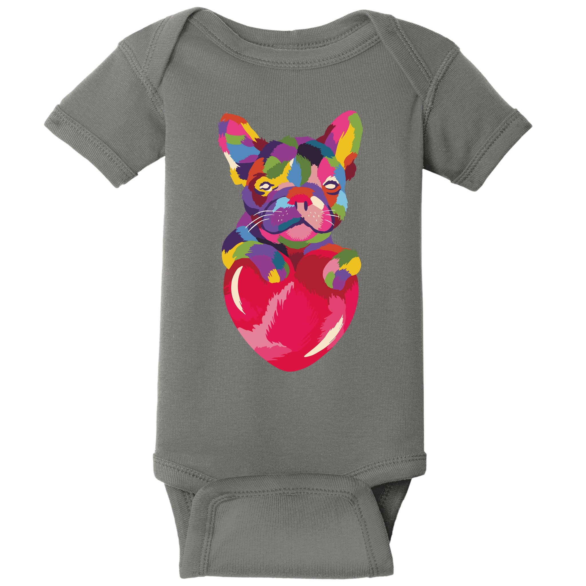 Colorful Bulldog Heart Baby Bodysuit