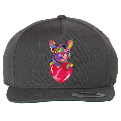 Colorful Bulldog Heart Wool Snapback Cap