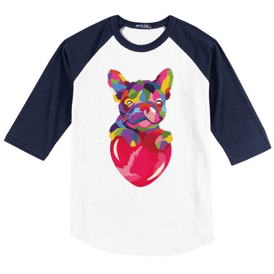 Colorful Bulldog Heart Baseball Sleeve Shirt