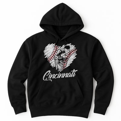 Cincinnati Baseball Heart Distressed Vintage Baseball Fans Hoodie