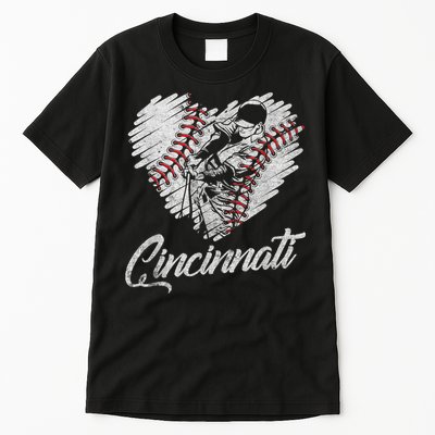 Cincinnati Baseball Heart Distressed Vintage Baseball Fans Tall T-Shirt