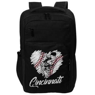 Cincinnati Baseball Heart Distressed Vintage Baseball Fans Impact Tech Backpack