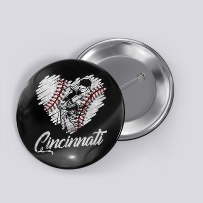 Cincinnati Baseball Heart Distressed Vintage Baseball Fans Button