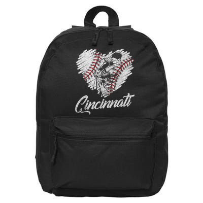 Cincinnati Baseball Heart Distressed Vintage Baseball Fans 16 in Basic Backpack