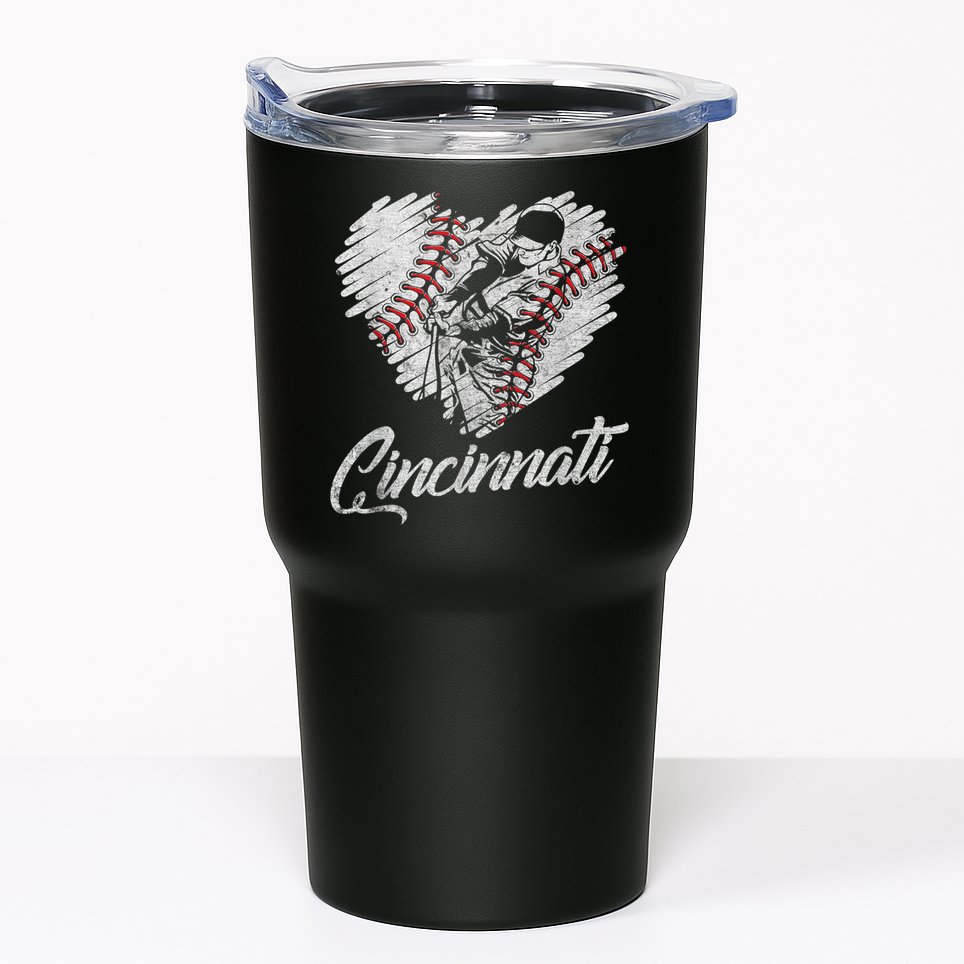 Cincinnati Baseball Heart Distressed Vintage Baseball Fans Tumbler