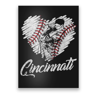 Cincinnati Baseball Heart Distressed Vintage Baseball Fans Poster