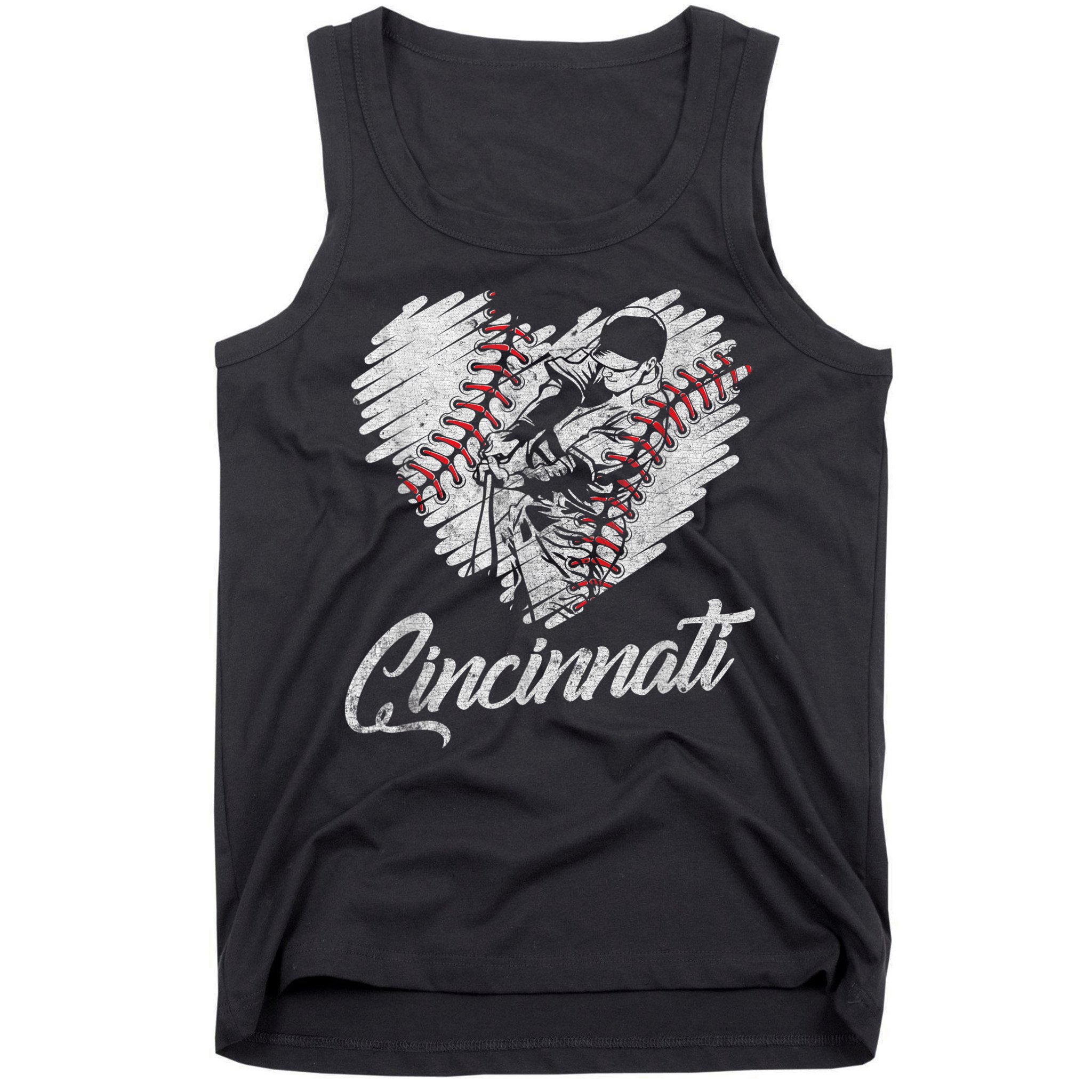Cincinnati Baseball Heart Distressed Vintage Baseball Fans Tank Top