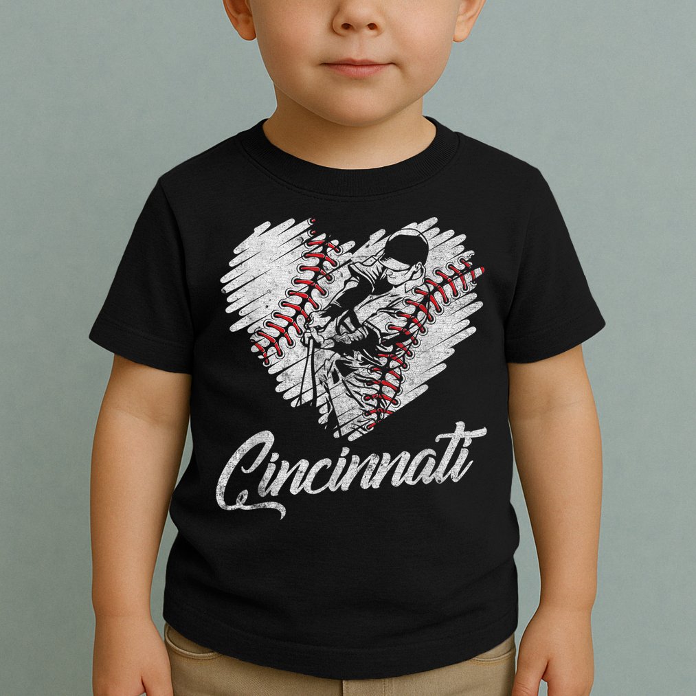 Cincinnati Baseball Heart Distressed Vintage Baseball Fans Toddler T-Shirt
