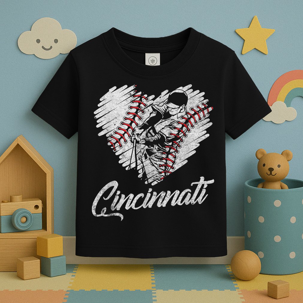 Cincinnati Baseball Heart Distressed Vintage Baseball Fans Toddler T-Shirt