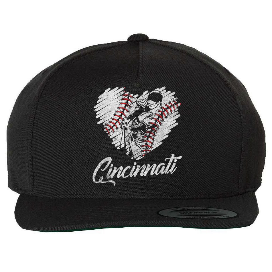 Cincinnati Baseball Heart Distressed Vintage Baseball Fans Wool Snapback Cap