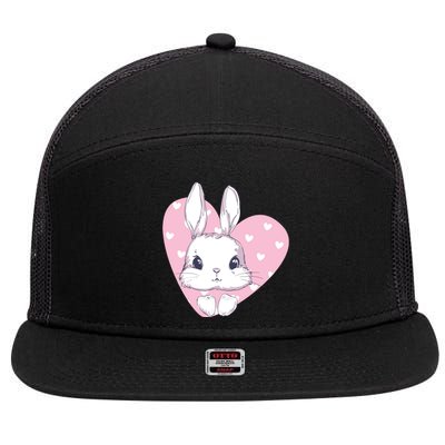 Cute Bunny Heart Pink Girly Love Rabbit Childrens 7 Panel Mesh Trucker Snapback Hat